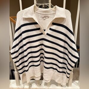 LOFT V-Neck Sweater - Navy and Cream Stripes